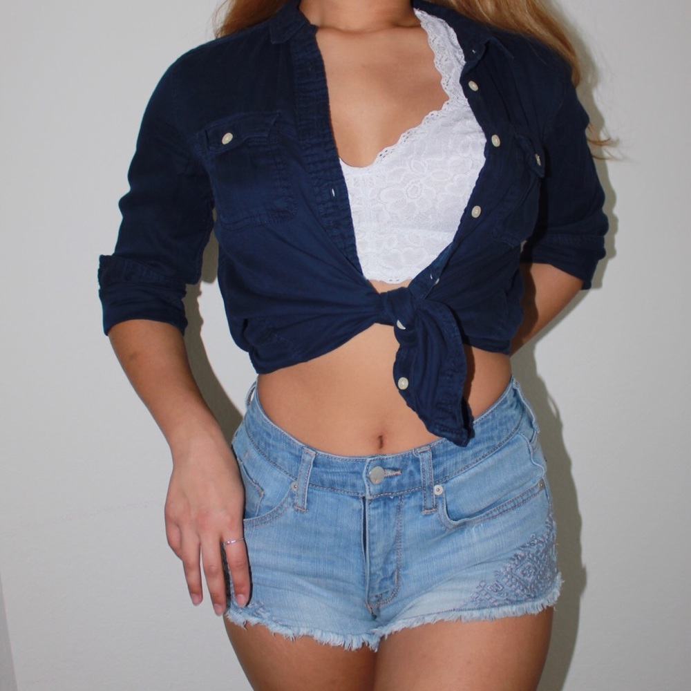 dark blue buttoned top